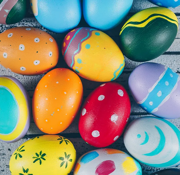 top view of colorful easter eggs, painted